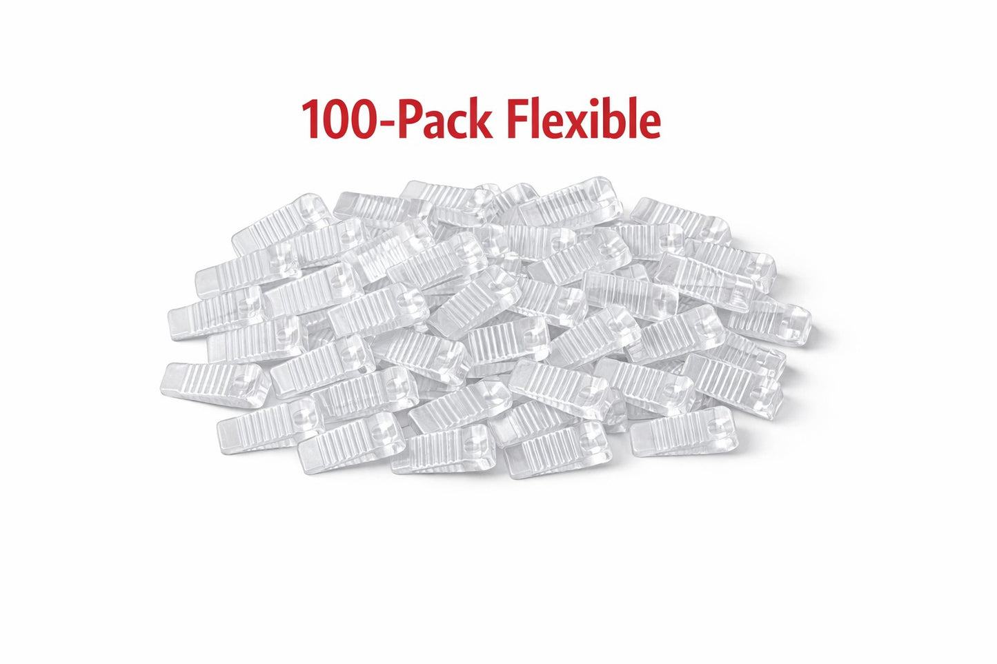 100-pack of clear flexible mini Wobble Wedges on a white background