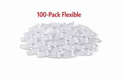 100-pack of clear flexible mini Wobble Wedges on a white background