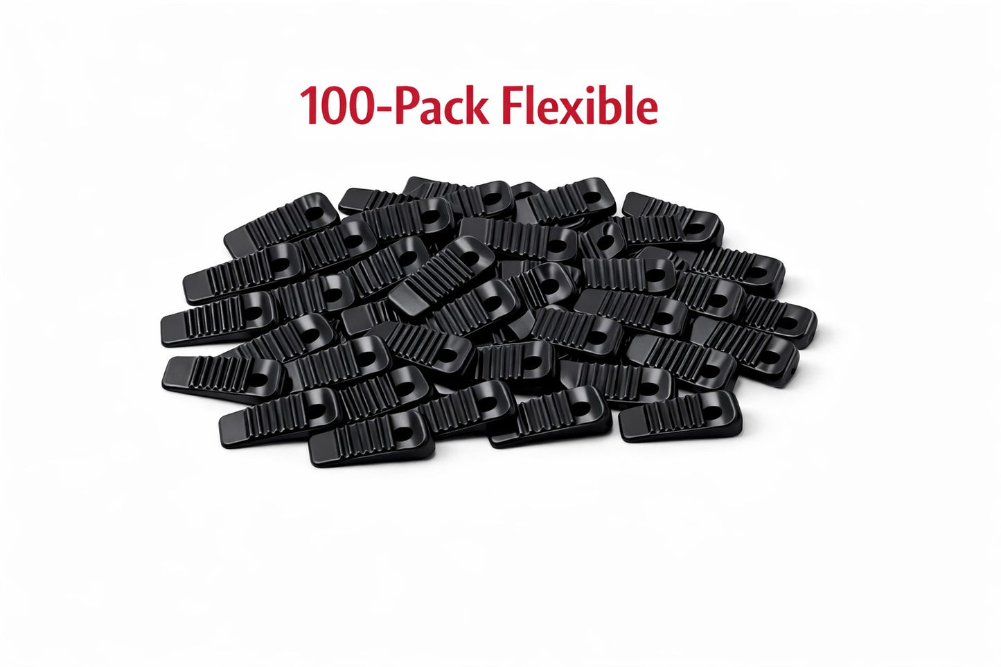100-pack of clear flexible mini Wobble Wedges on a white background
