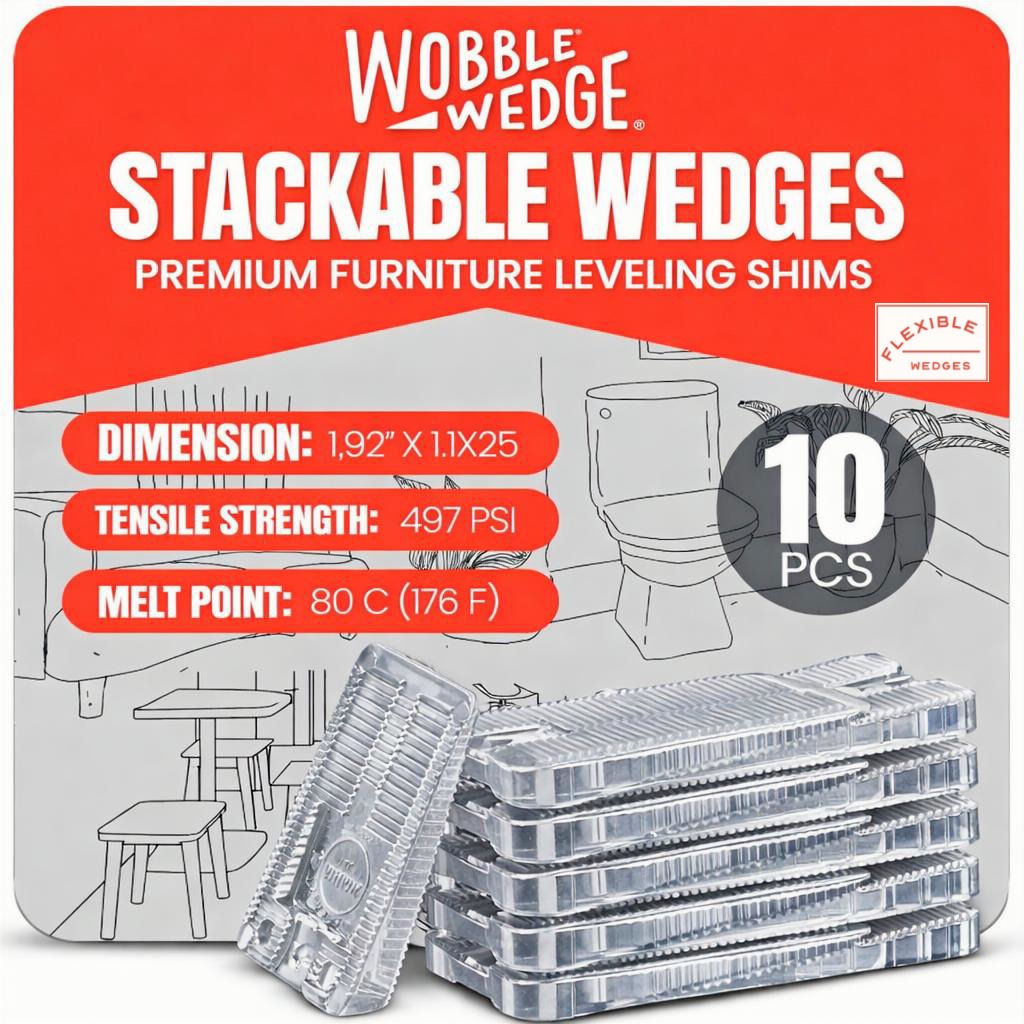 Wobble Wedge clear stackable wedges 10 pack packaging with product display and specifications