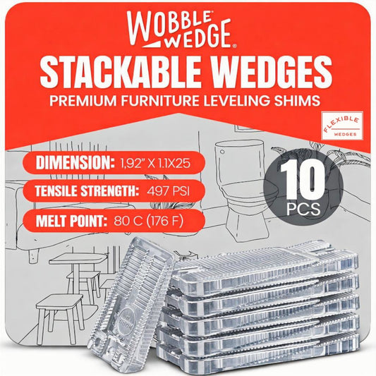 Wobble Wedge clear stackable wedges 10 pack packaging with product display and specifications