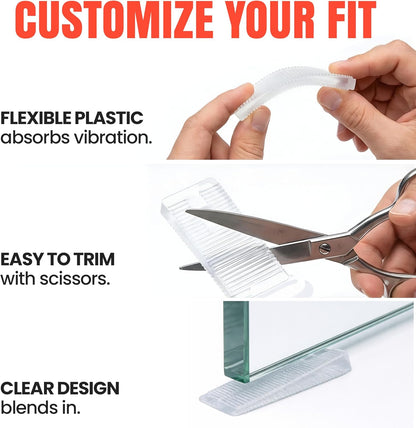 Clear Wobble Wedge being trimmed with scissors, bent by hands highlighting features like flexibility, ease of trimming, and clear design.