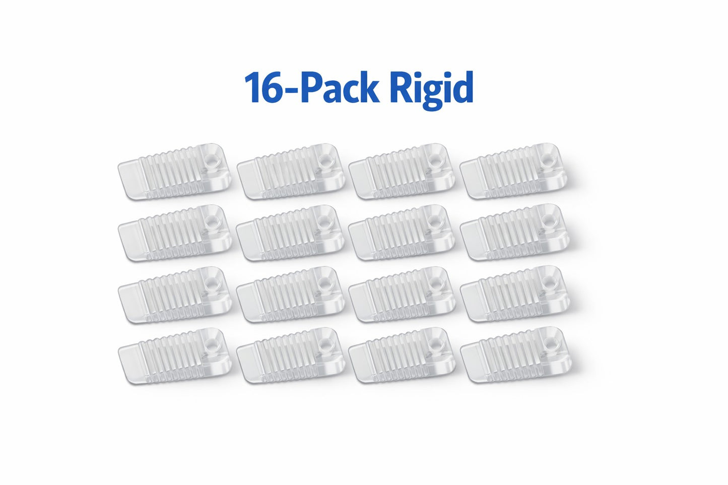 16-pack of clear rigid mini Wobble Wedges on a white background