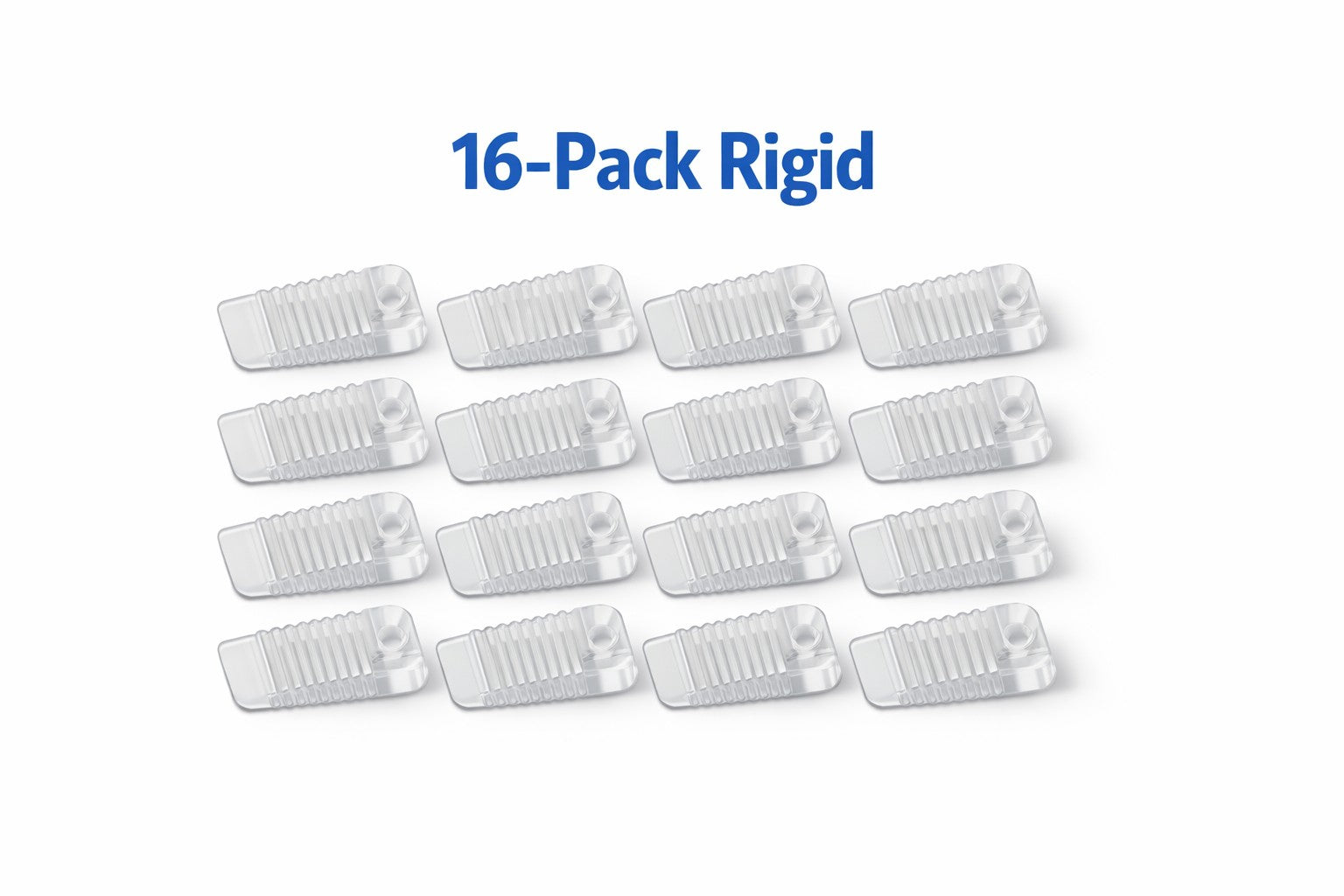16-pack of clear rigid mini Wobble Wedges on a white background