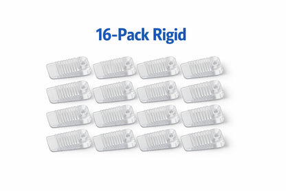 16-pack of clear rigid mini Wobble Wedges on a white background