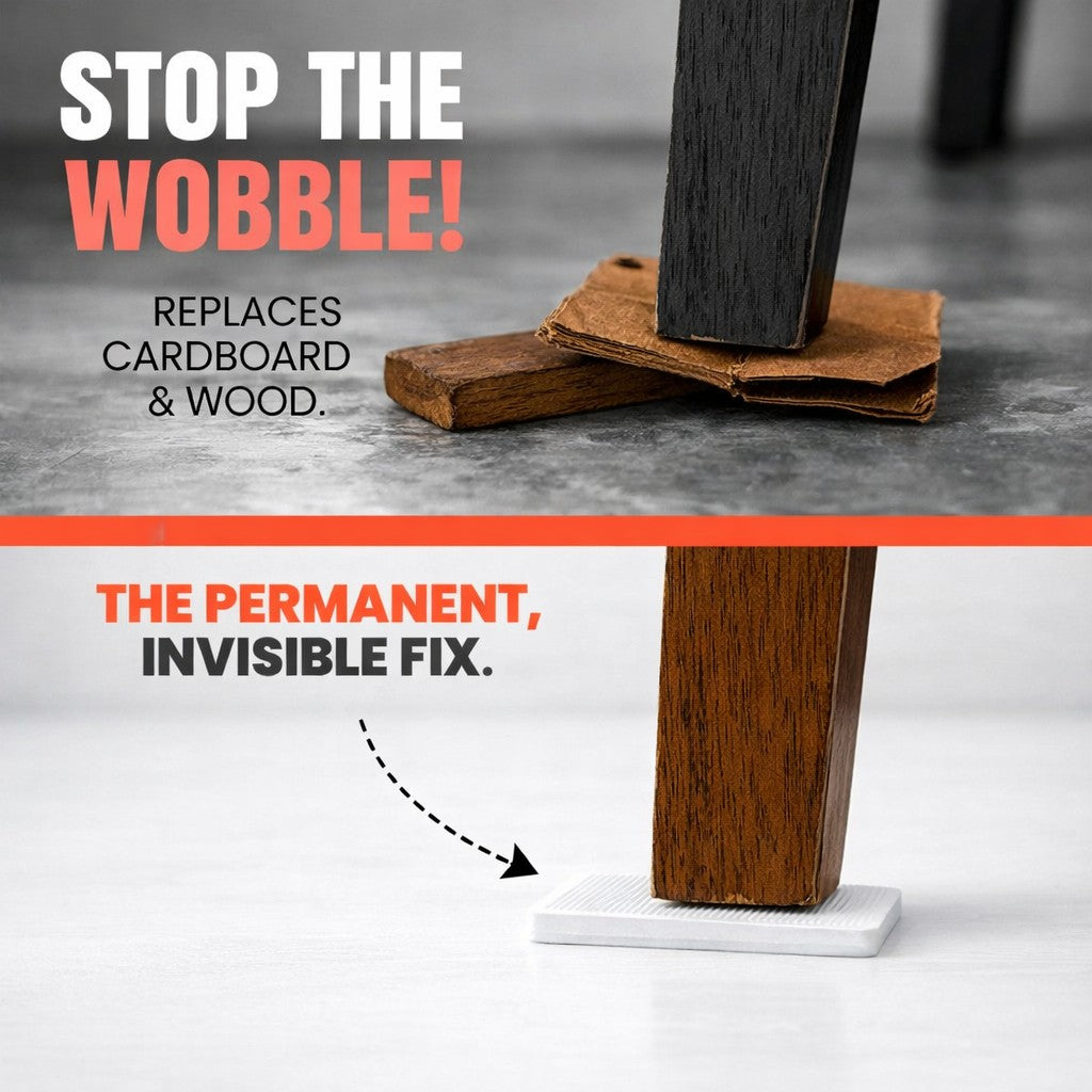 White Wobble Wedge used under furniture leg for stability