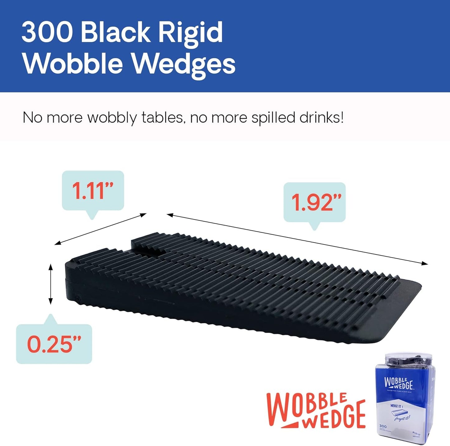 Black rigid Wobble Wedge with dimensions and packaging on a white background