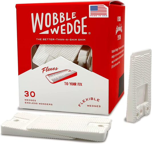 Wobble Wedge 30 pack packaging with white wedges on a white background