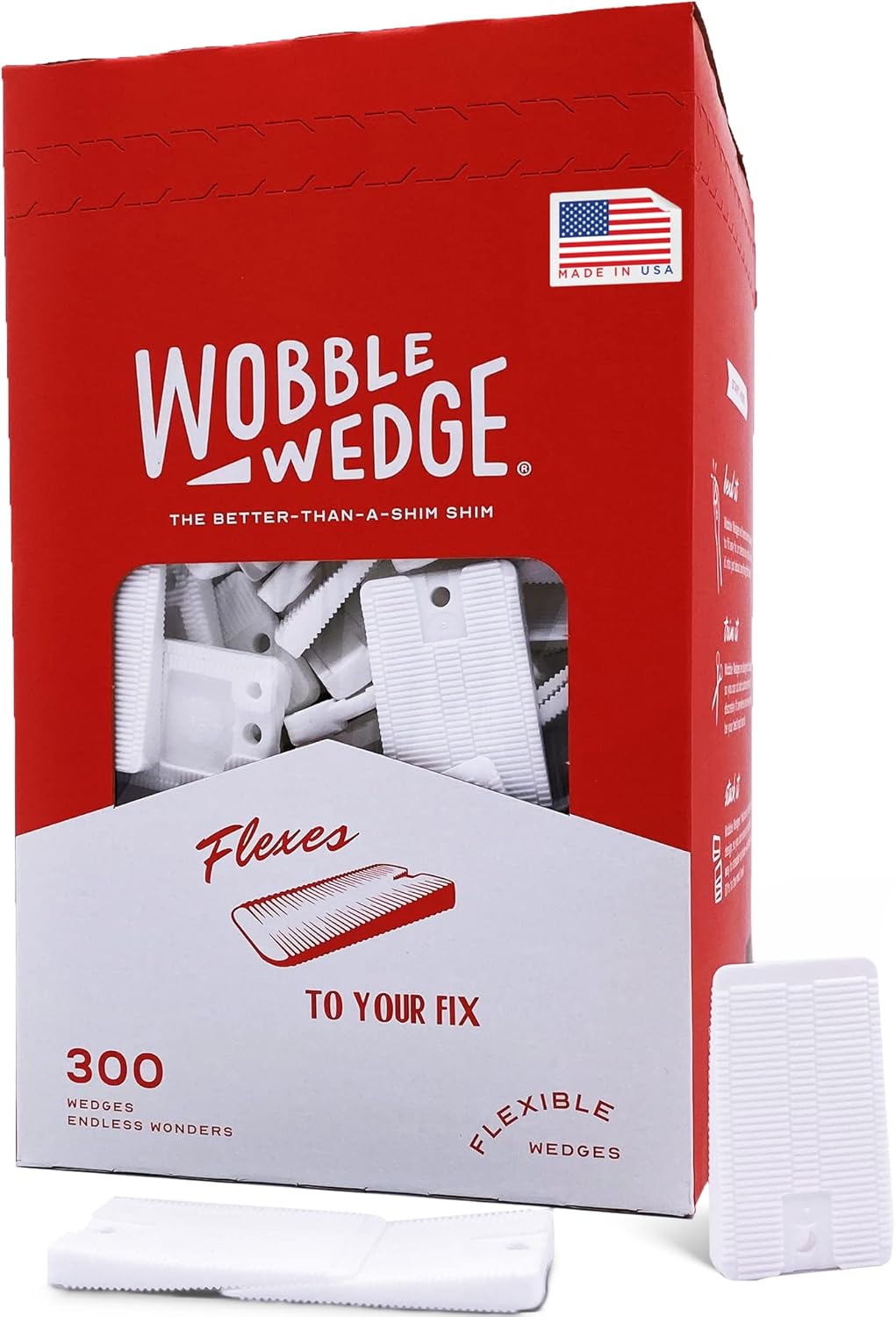 Red box of Wobble Wedge with 300 white wedges on a white background