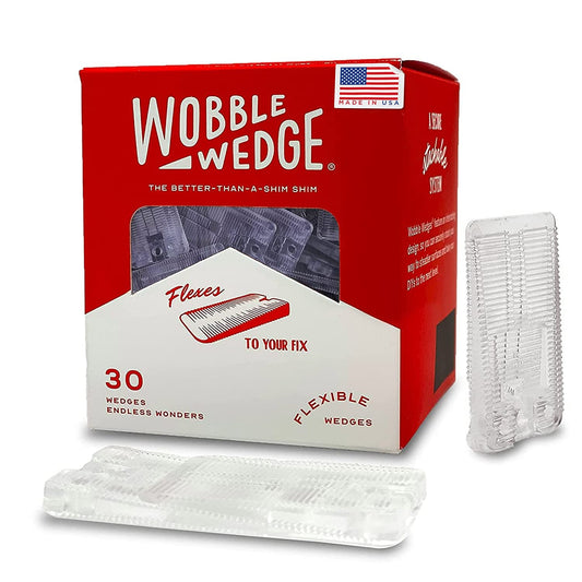 Wobble Wedge 30 pack packaging with clear wedges on a white background