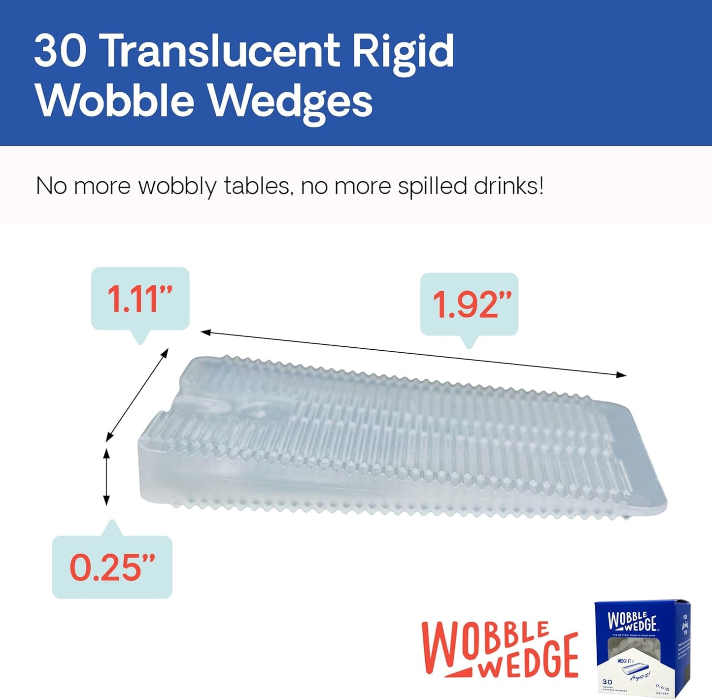 Translucent rigid Wobble Wedges with dimensions on a white background
