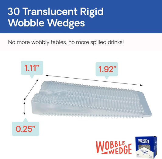 Translucent rigid Wobble Wedges with dimensions on a white background