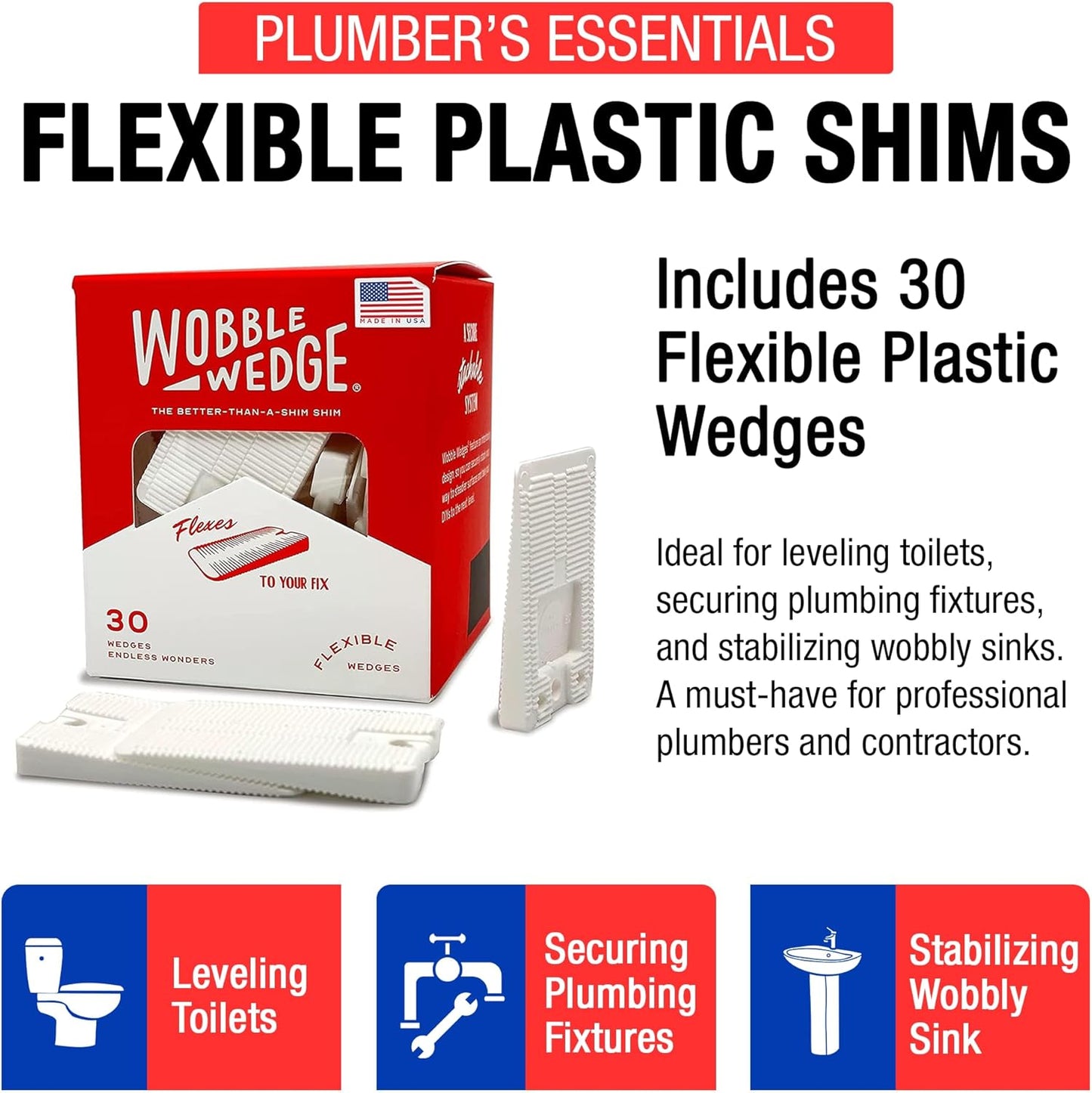 White Wobble Wedge packaging highlighting benefits on a white background