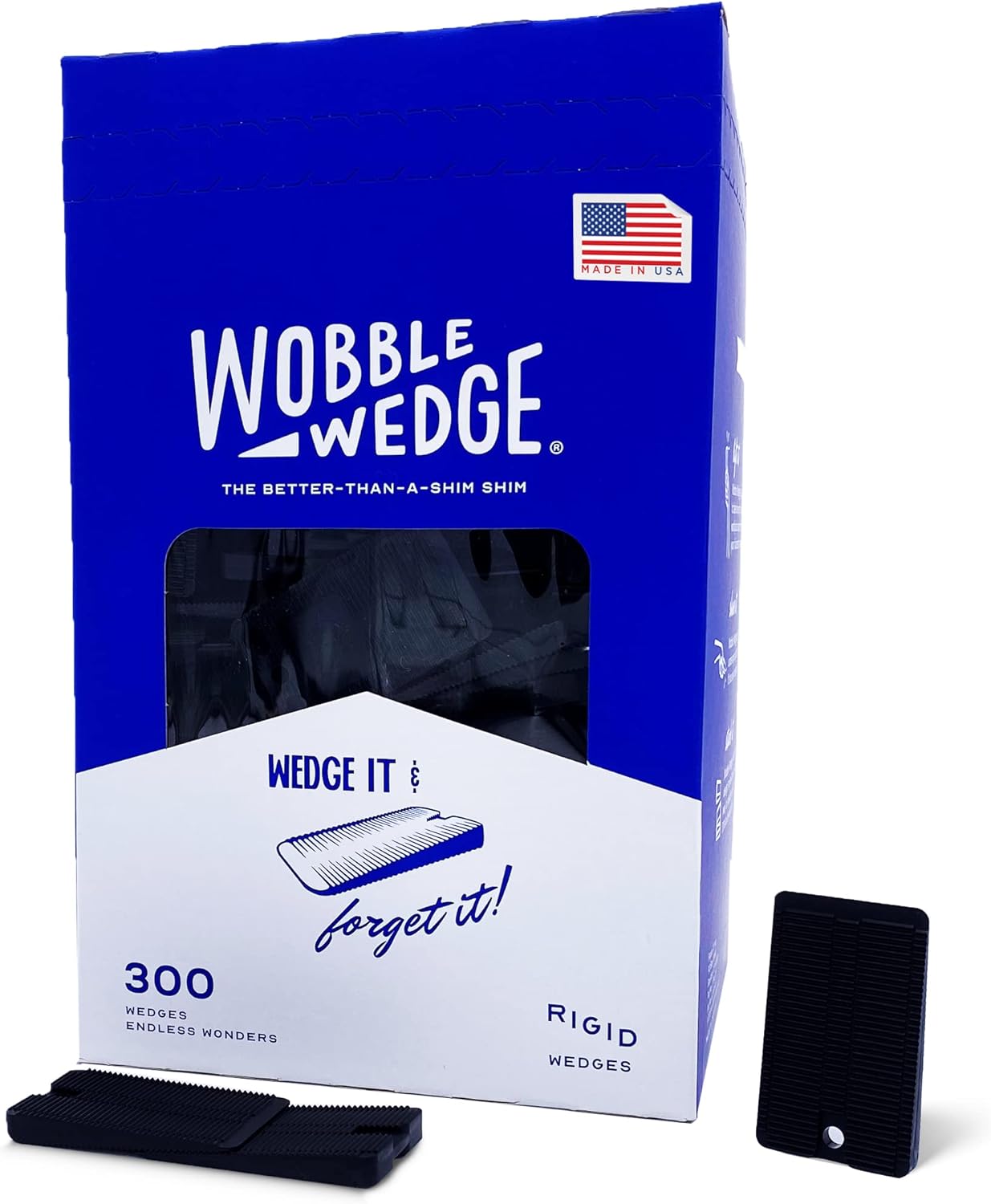 Wobble Wedge 300 pack box with black wedges on a white background
