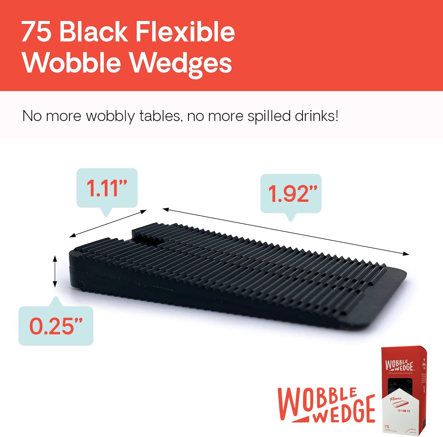 Black flexible wobble wedge with dimensions and packaging on a white background