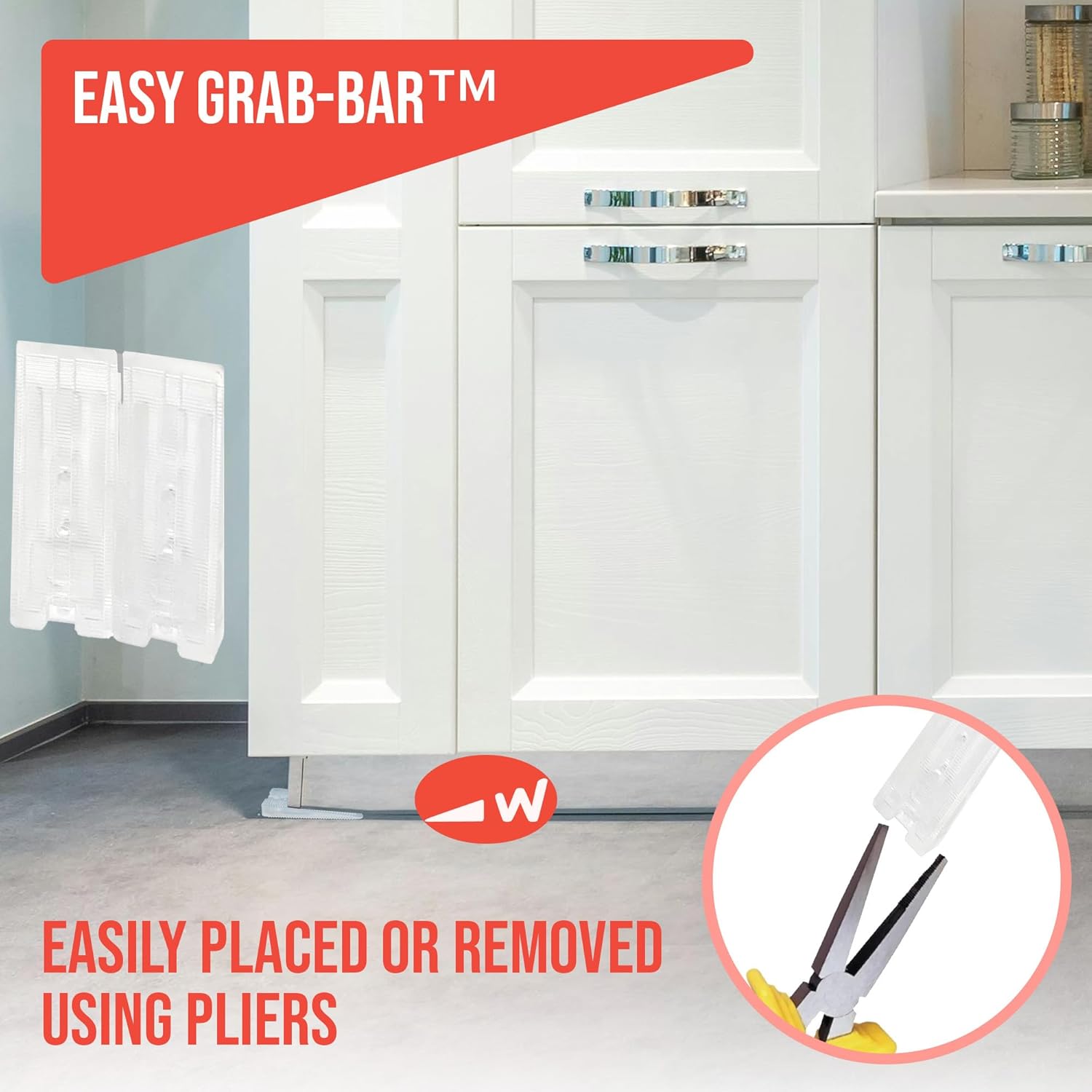Kitchen setting showing Wobble Wedge placement and Easy Grab-Bar™ feature for easy removal with pliers