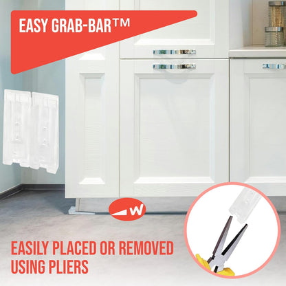 Kitchen setting showing Wobble Wedge placement and Easy Grab-Bar™ feature for easy removal with pliers