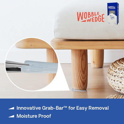 Wooden stool with clear Wobble Wedge highlighting Grab-Bar™ for easy removal