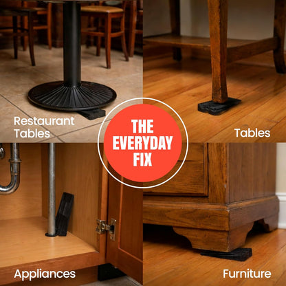 Collage of household and commercial surfaces using black wedges with “The Everyday Fix” text in the center
