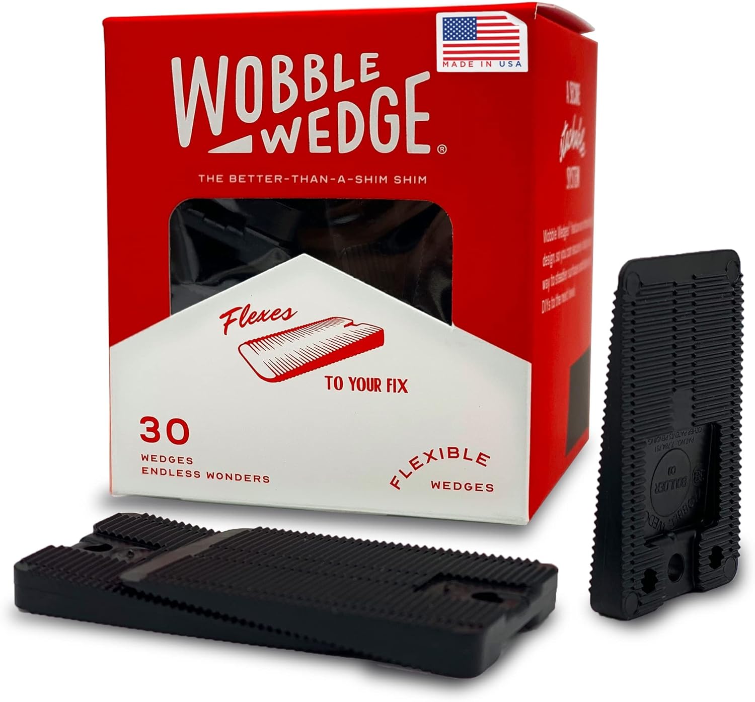 Wobble Wedge 30 pack packaging with black wedges on a white background