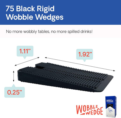 Black rigid Wobble Wedge with dimensions and packaging on a white background
