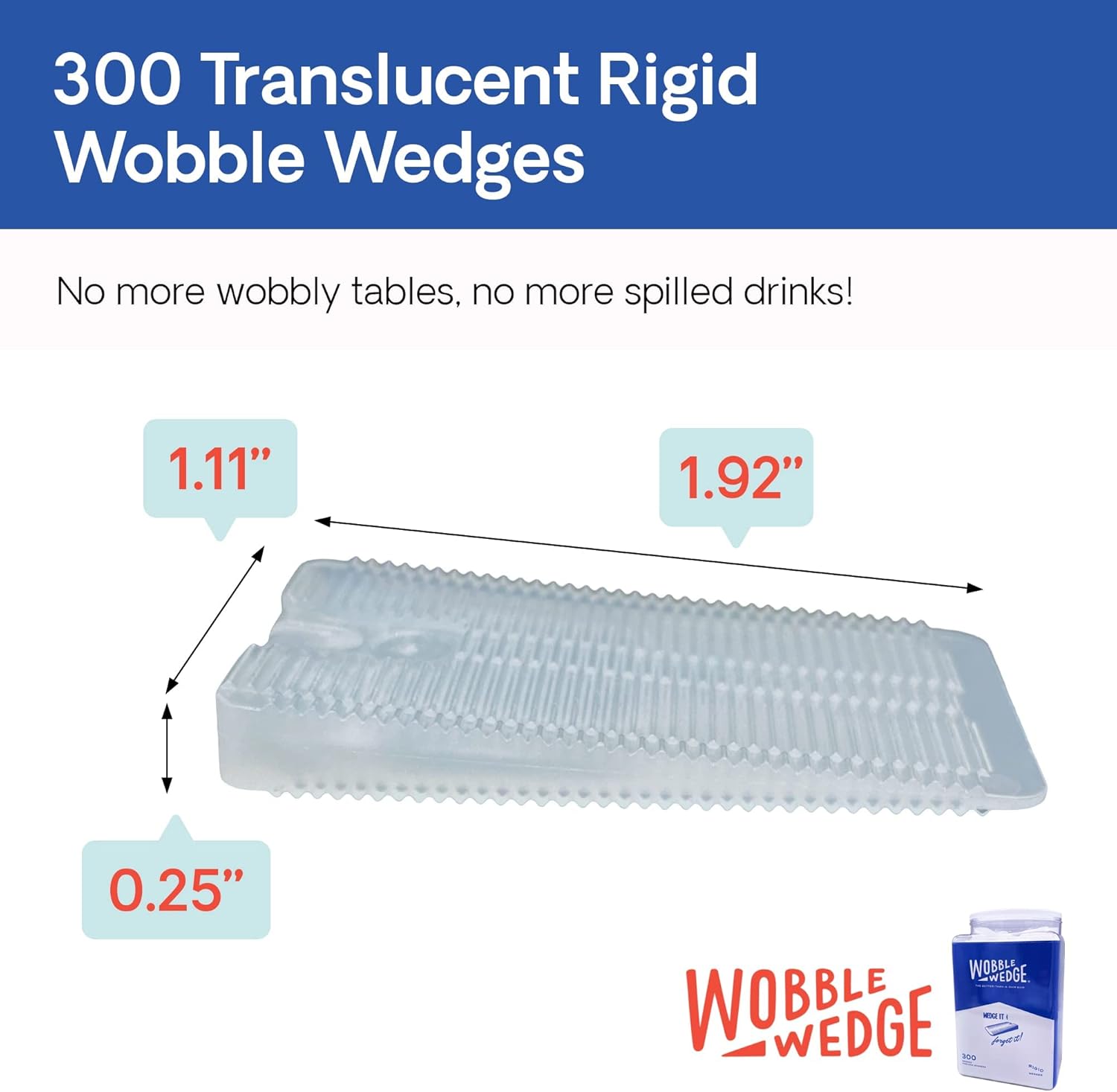 Translucent Wobble Wedge product with dimensions and packaging on a white background