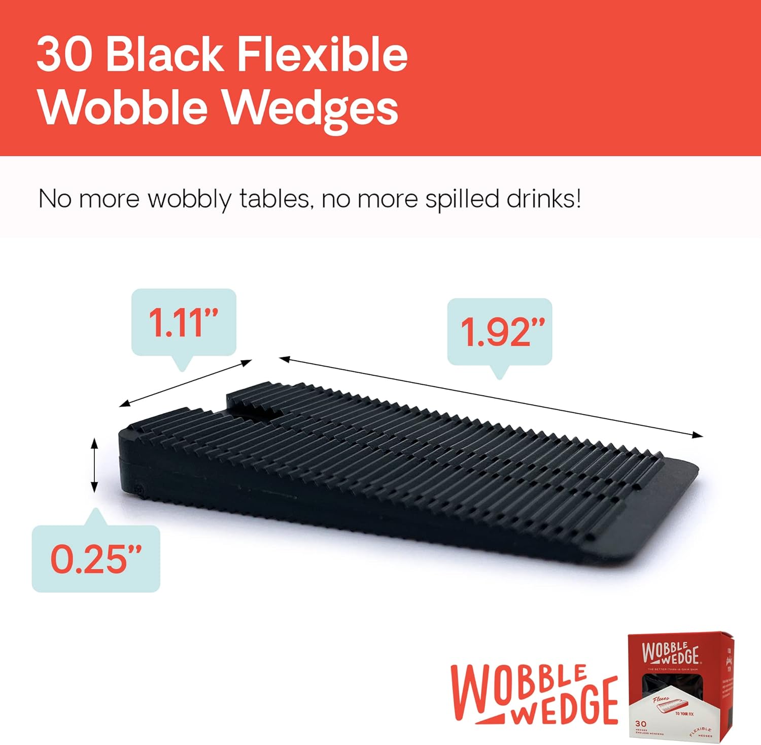 Black flexible Wobble Wedge with dimensions and text on a white background