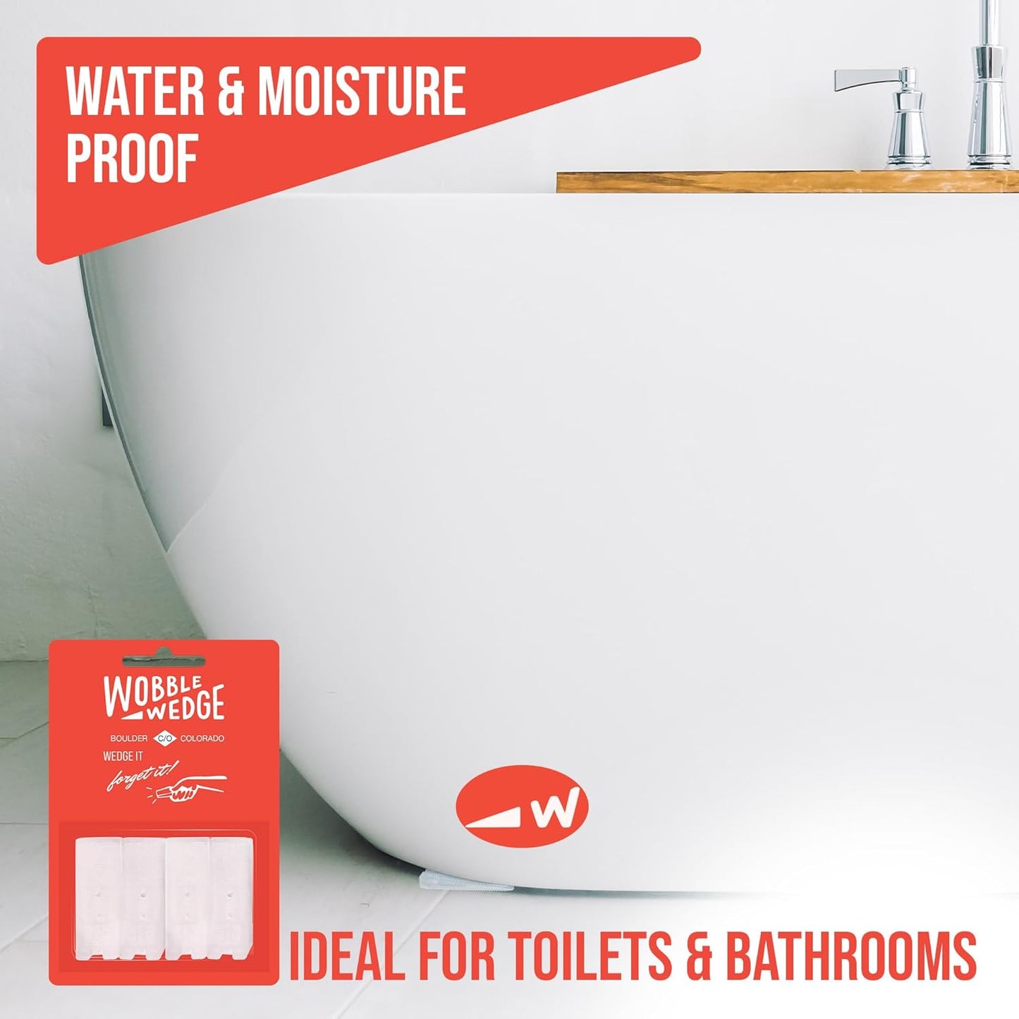 Wobble Wedge under bathtub highlighting moisture and water resistance