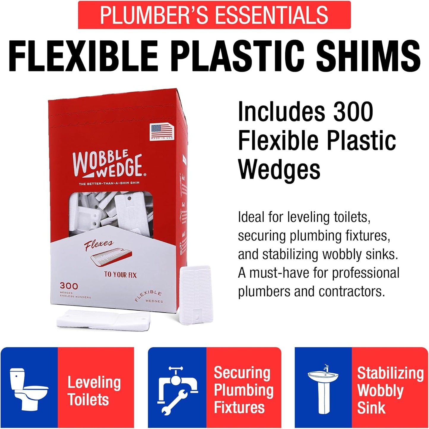 Box of white flexible Wobble Wedge on a white background showing product benefits