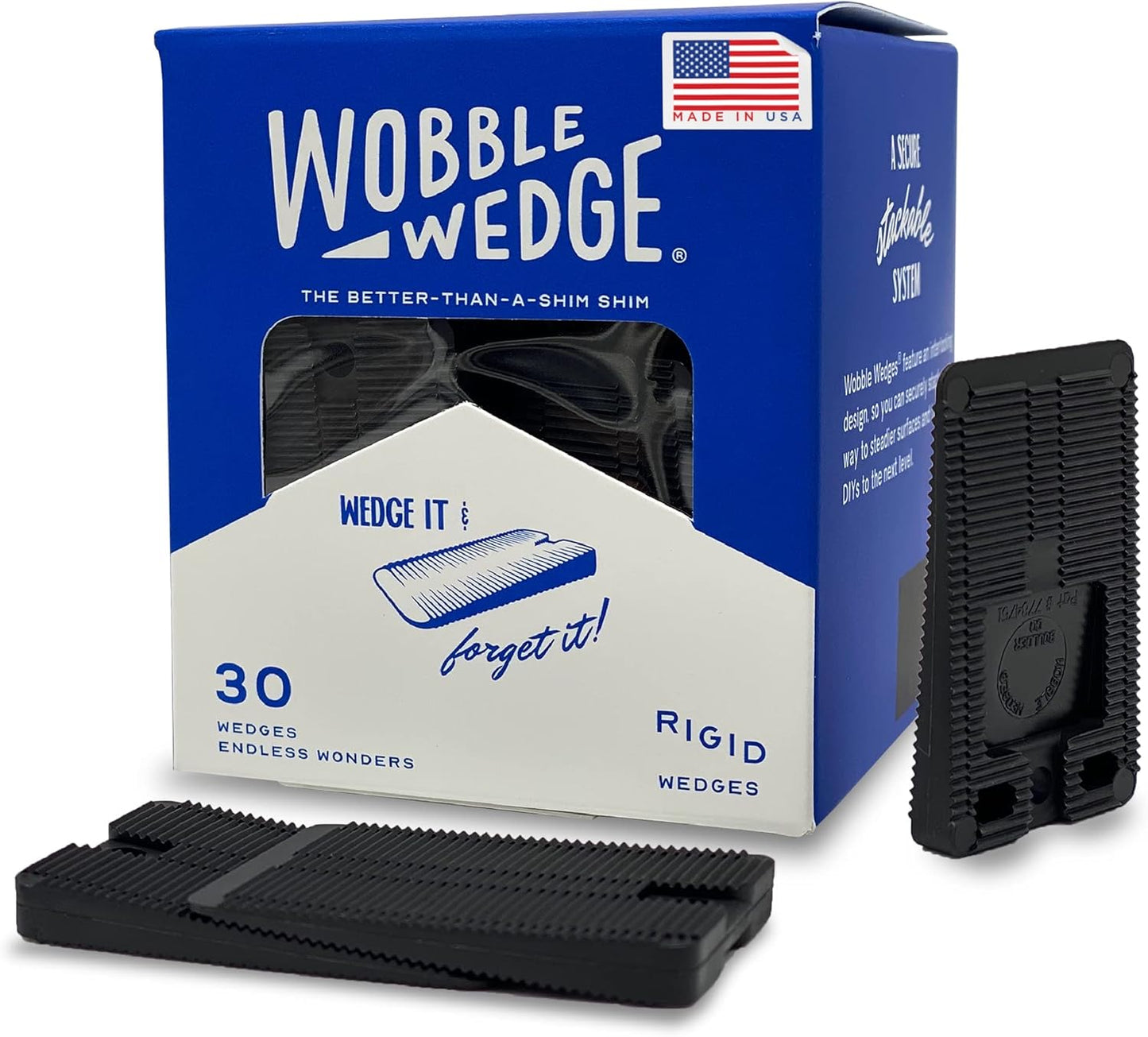 Wobble Wedge 30 pack packaging with black wedges on a white background