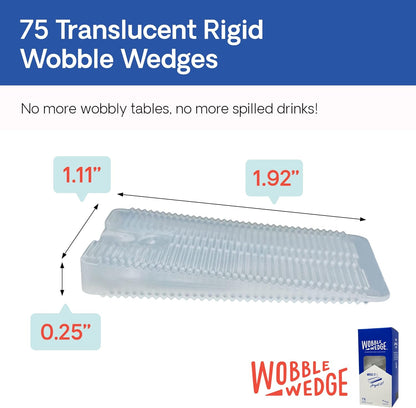 Translucent rigid Wobble Wedges with dimensions and packaging on a white background