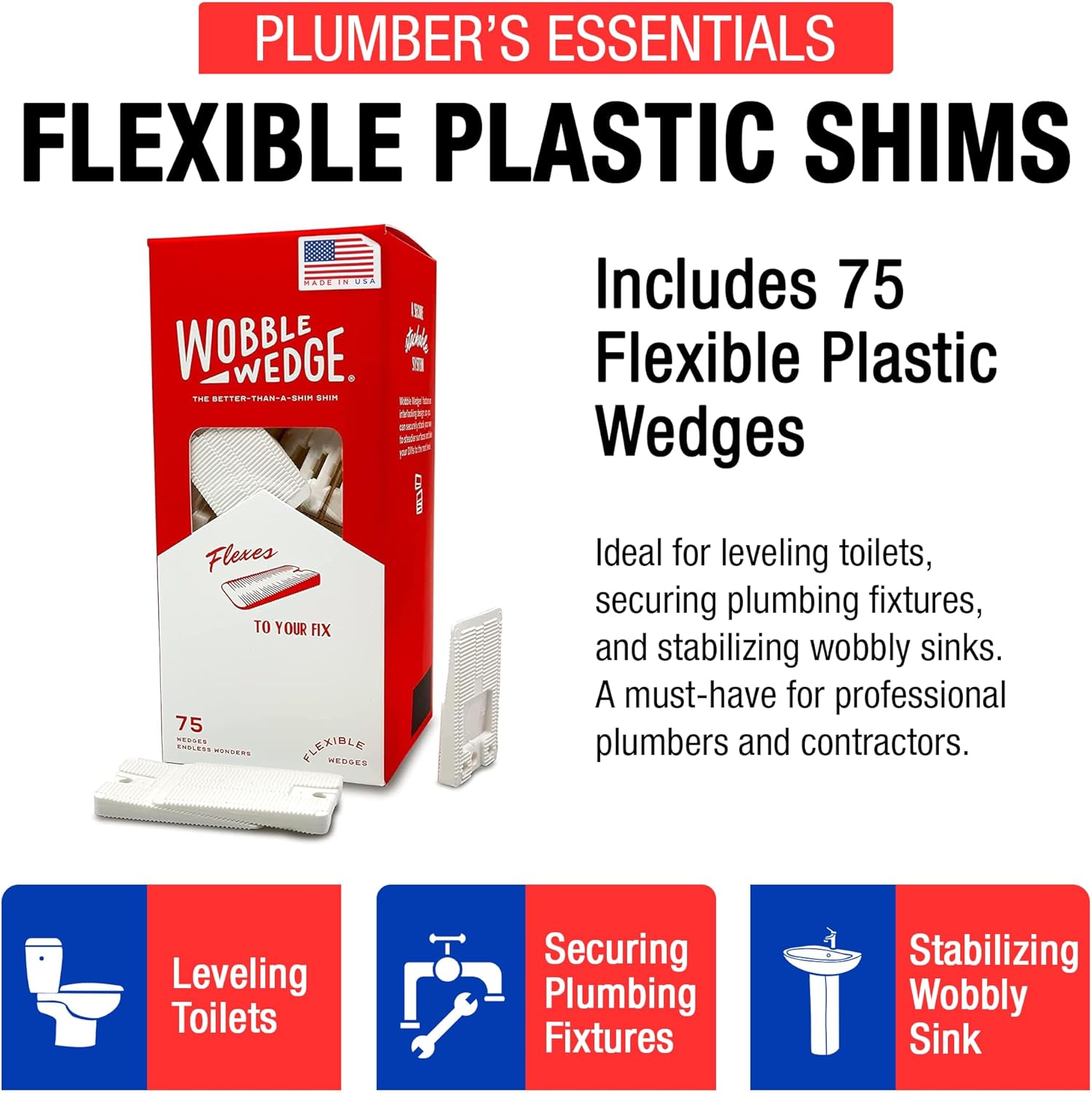 White Wobble Wedge box on a white background showing product benefits