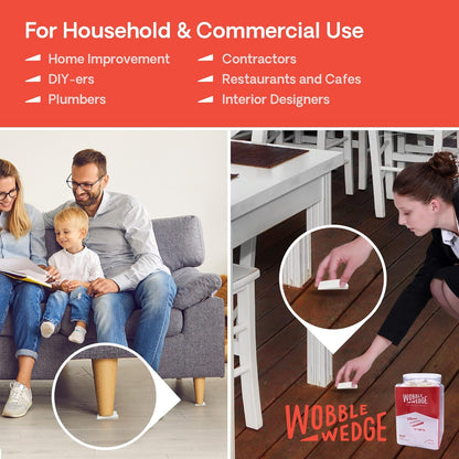 Wobble Wedge under sofa and restaurant table showing home improvement and commerical use