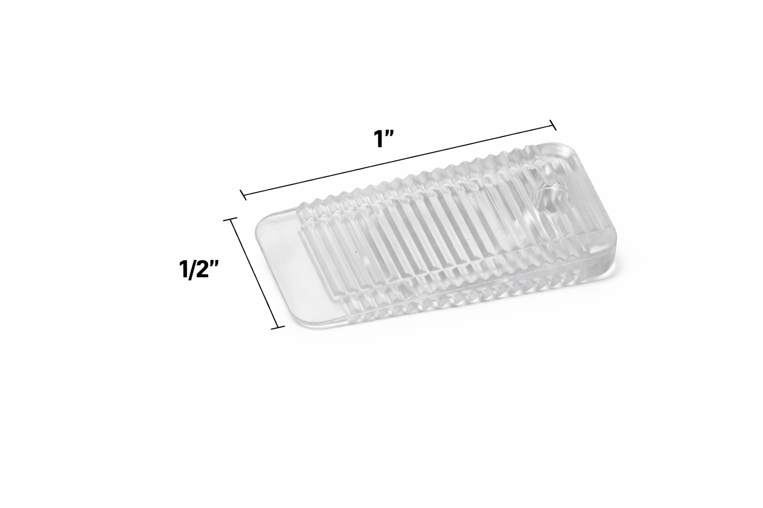 Clear mini Wobble Wedge with dimensions on a white background