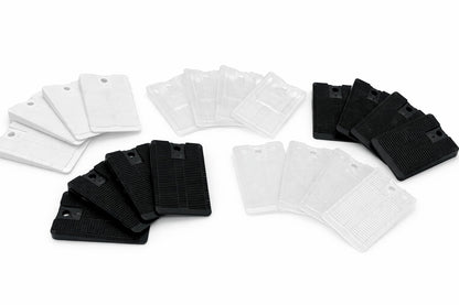 Standard Size Wobble Wedges® Variety Pack with sixteen plastic leveling wedges in assorted colors on a white background